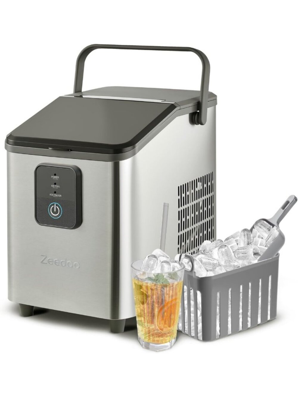 Compact Portable Ice Maker - 26lbs/24H, Stainless Steel, Self-Cleaning, Ideal